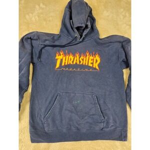 Vintage Thrasher Magazine Flame Logo Hoodie Navy Blue Men's S